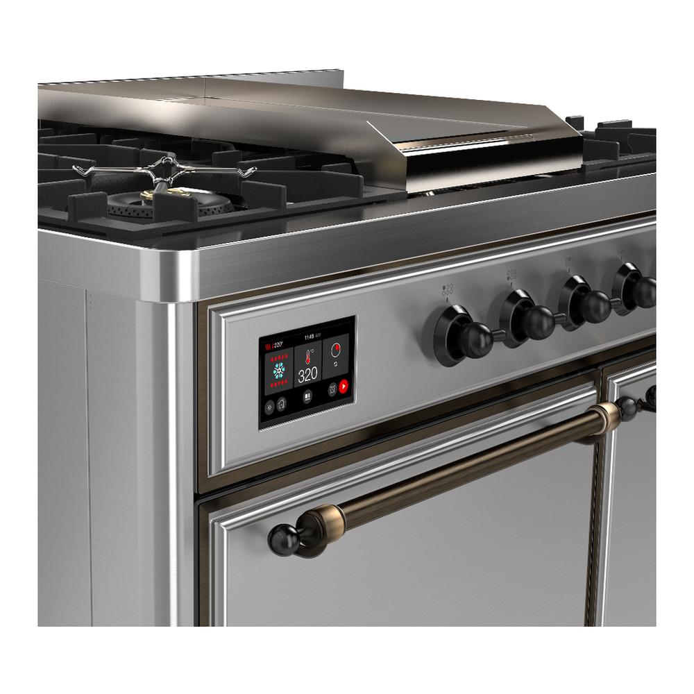 ILVE UMD40FQNR3SSB Majestic III 40 inch Dual Fuel Range with 6 Burners and Griddle, Dual Function Burner up to 25,000 BTU (Natural Gas, Solid Door, Stainless Steel, Burnished)