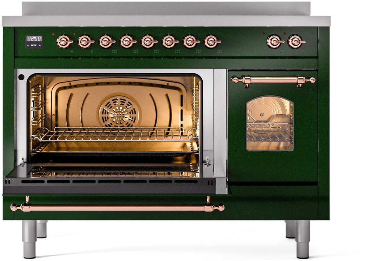 Nostalgie II 48 Inch Electric Freestanding Range in Emerald Green with Copper Trim