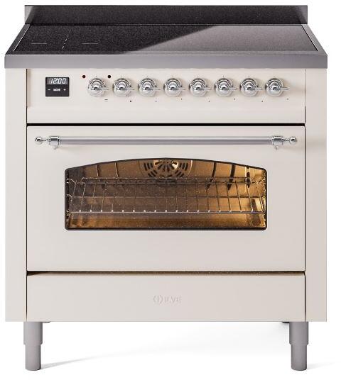 Nostalgie II 36 Inch Electric Freestanding Range in Antique White with Chrome Trim