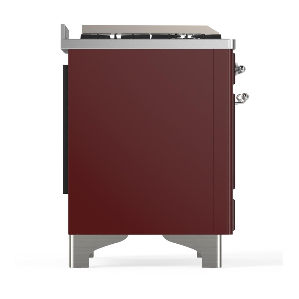 ILVE UM48FQNR3BUC Majestic III 48 inch Dual Fuel Range with 8 Burners and Griddle, Dual Function Burner up to 25,000 BTU (Natural Gas, Solid Door, Burgundy, Chrome)