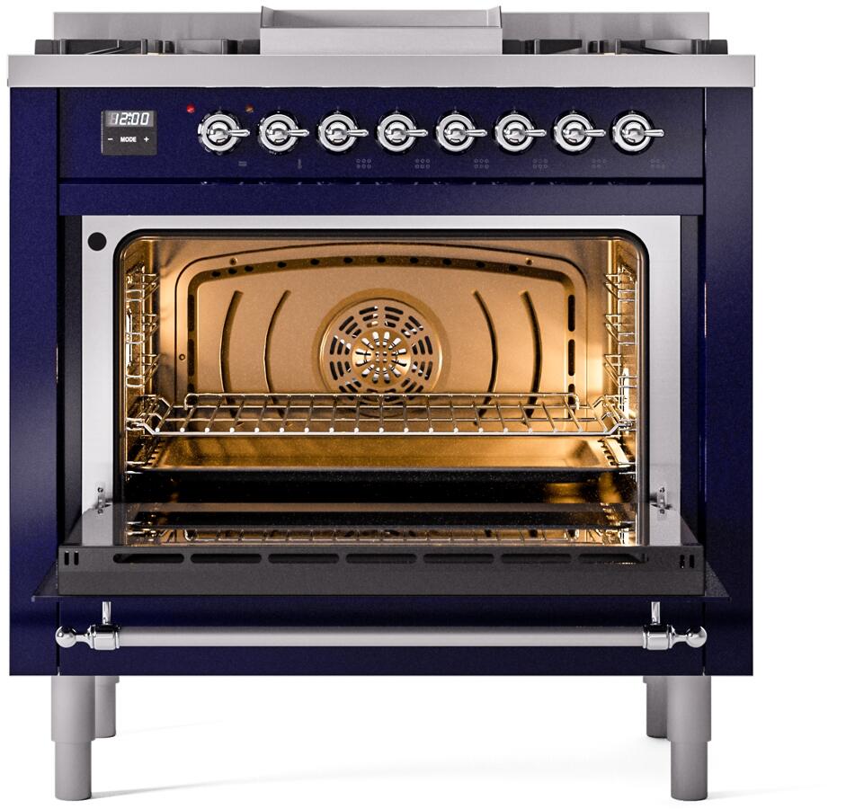Nostalgie II 36 Inch Dual Fuel Liquid Propane Freestanding Range in Blue with Chrome Trim