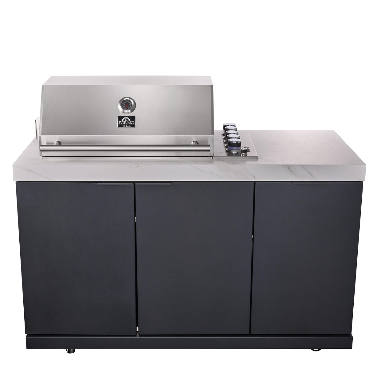Forno Rimini Outdoor Kitchen: 30" BBQ 62,600 BTU, 4.8 cu.ft. Refrigerators, White Countertops