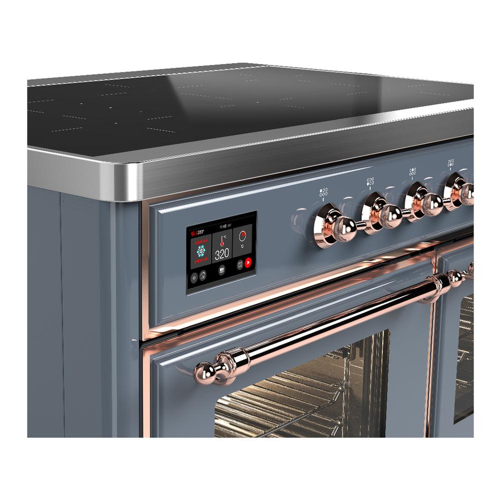 ILVE UMDIB40NR3BGP Majestic III 40 inch Induction Range with 6 Elements, 3.82 cu. ft. Total Oven Capacity (Triple Glass Door, Blue Grey, Copper)