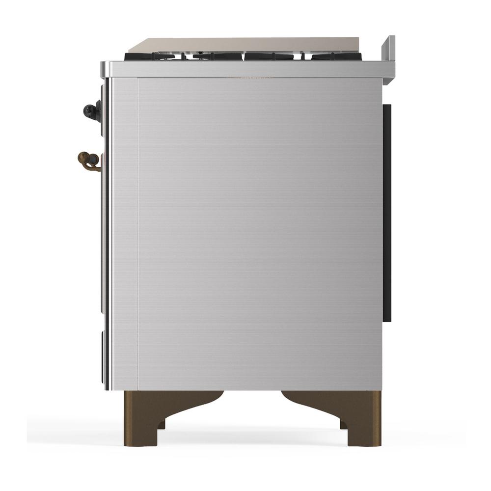 ILVE UM36FQNR3SSBLP Majestic III 36 inch Dual Fuel Range with 6 Black Brass Burners and Griddle, Dual Function Burner up to 25,000 BTU (Solid Door, Stainless Steel, Burnished, Liquid Propane)