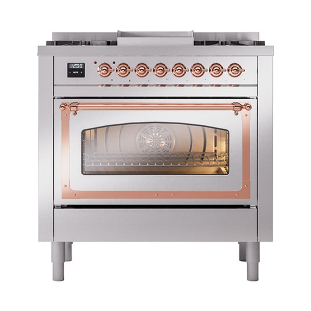 ILVE UN36FNMPSSP Nostalgie II Noblesse 36 inch Dual Fuel Range (Natural Gas, Triple Glass Door, Stainless Steel, Copper)