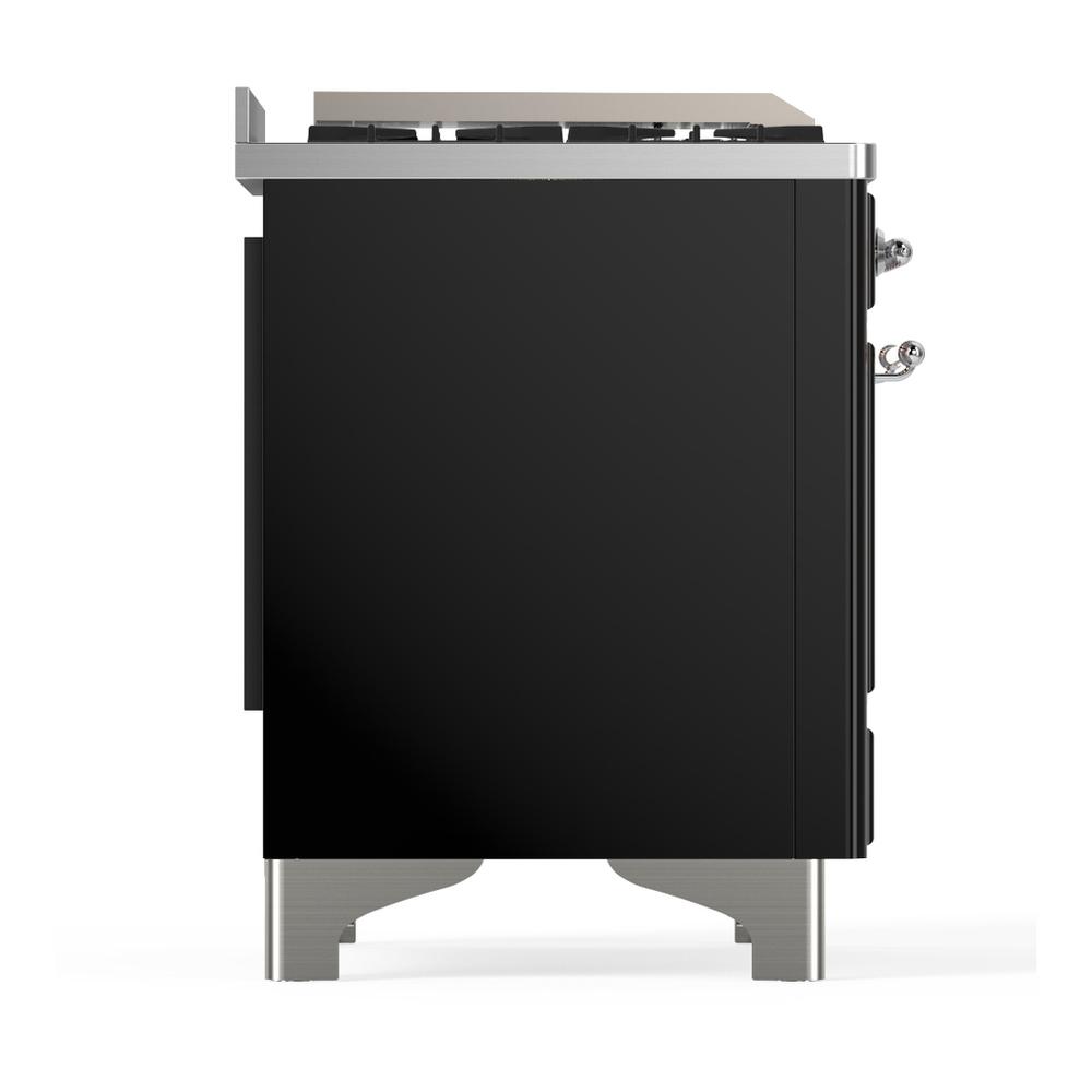 ILVE UM48FNR3BKCLP Majestic III 48 inch Dual Fuel Range with 8 Burners and Griddle, Dual Function Burner up to 25,000 BTU (Liquid Propane, Triple Glass Door, Glossy Black, Chrome)
