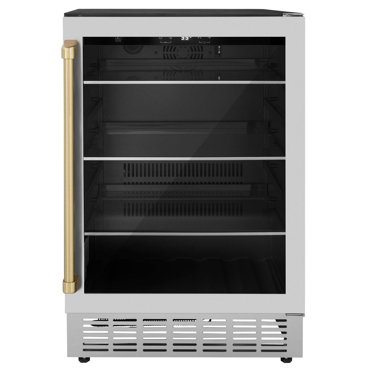 ZLINE 24" Autograph Edition 154 Can Beverage Cooler Fridge with Adjustable Shelves in Stainless Steel with Champagne Bronze Accents (RBVZ-US-24-CB)