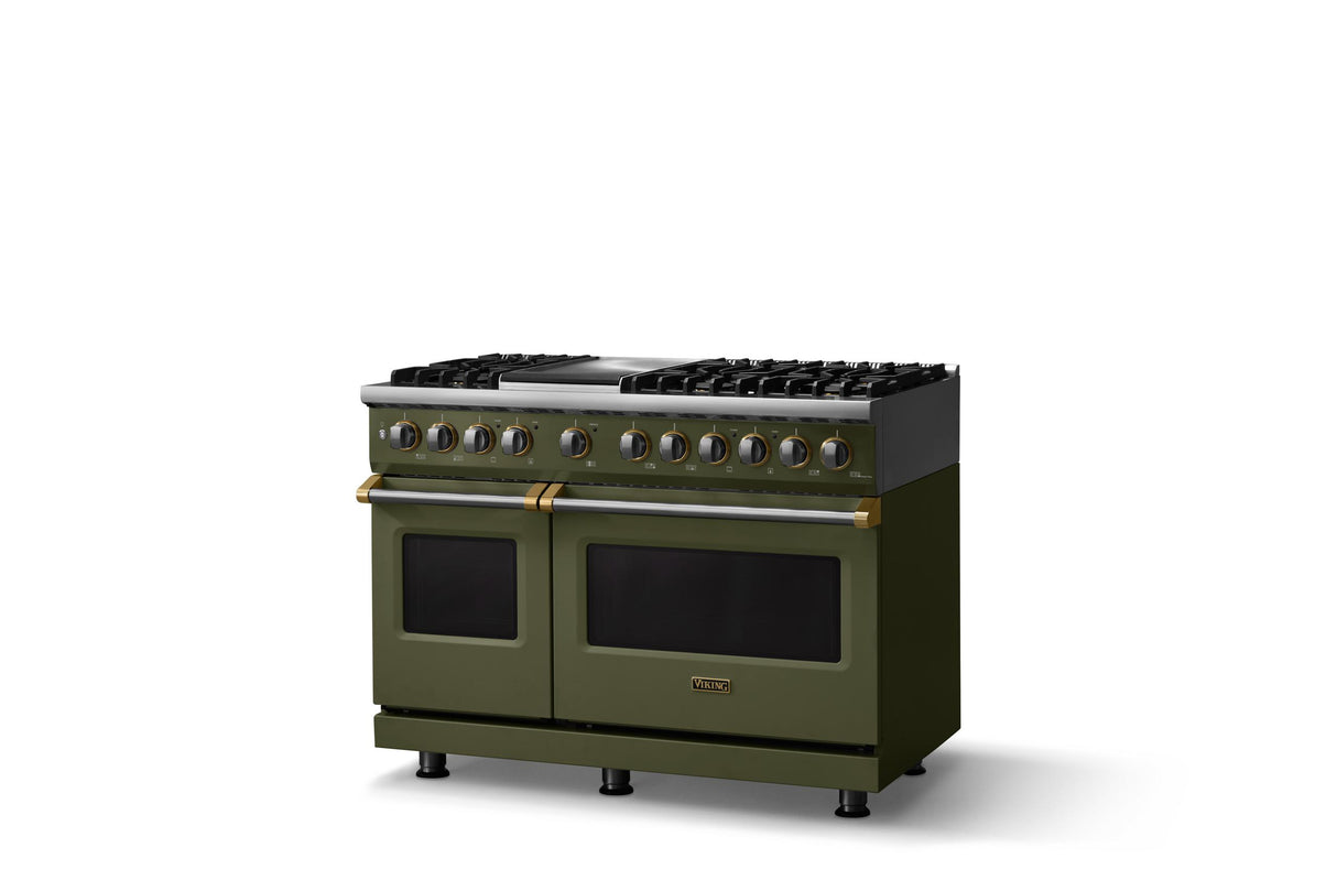48"W. Dual Fuel Range (Burner: 6g, Finish: Martini, Trim: Brushed Brass, Fuel: Propane)
