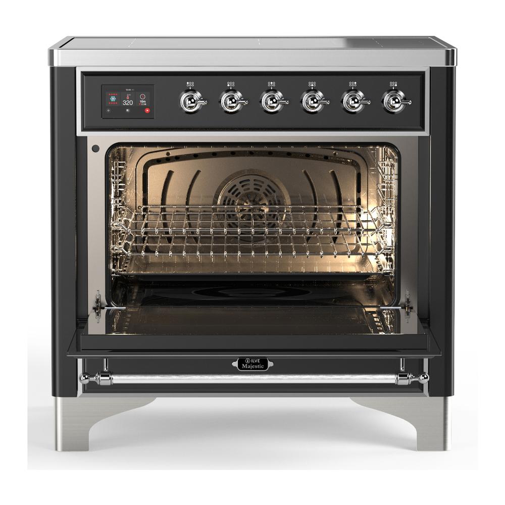 ILVE UMIB36NR3MGC Majestic III 36 inch Induction Range with 6 Elements, 3.5 cu. ft. Total Oven Capacity (Triple Glass Door, Graphite Matte, Chrome)
