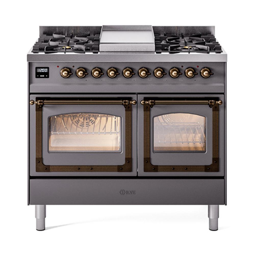 ILVE UND40FNMPMGBLP Nostalgie II Noblesse 40 inch Dual Fuel Range (Liquid Propane, Triple Glass Door, Graphite Matte, Burnished)