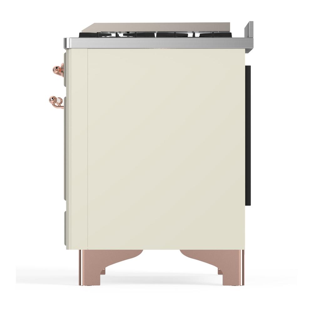 ILVE UM60FNR3AWPLP Majestic III 60 inch Dual Fuel Range with 9 Burners and Griddle, Dual Function Burner up to 25,000 BTU (Liquid Propane, Triple Glass Door, Antique White, Copper)