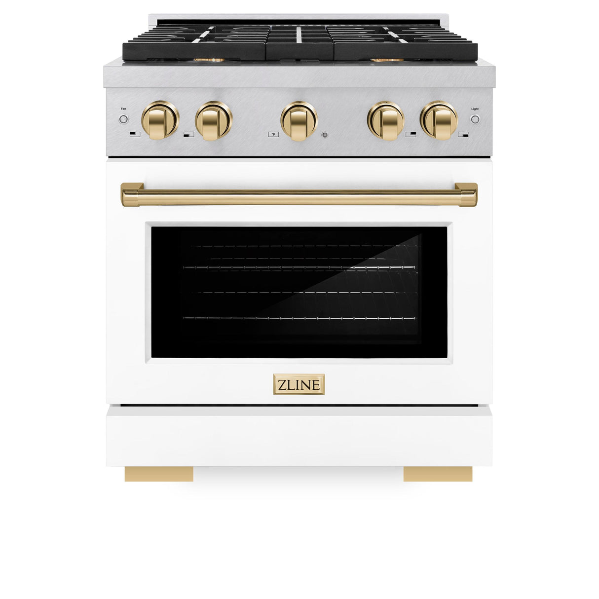 ZLINE Autograph Edition 30 in. 4.2 cu. ft. 4 Burner Gas Range with Convection Gas Oven in DuraSnow' Stainless Steel with White Matte Door and Polished Gold Accents (SGRSZ-WM-30-G)