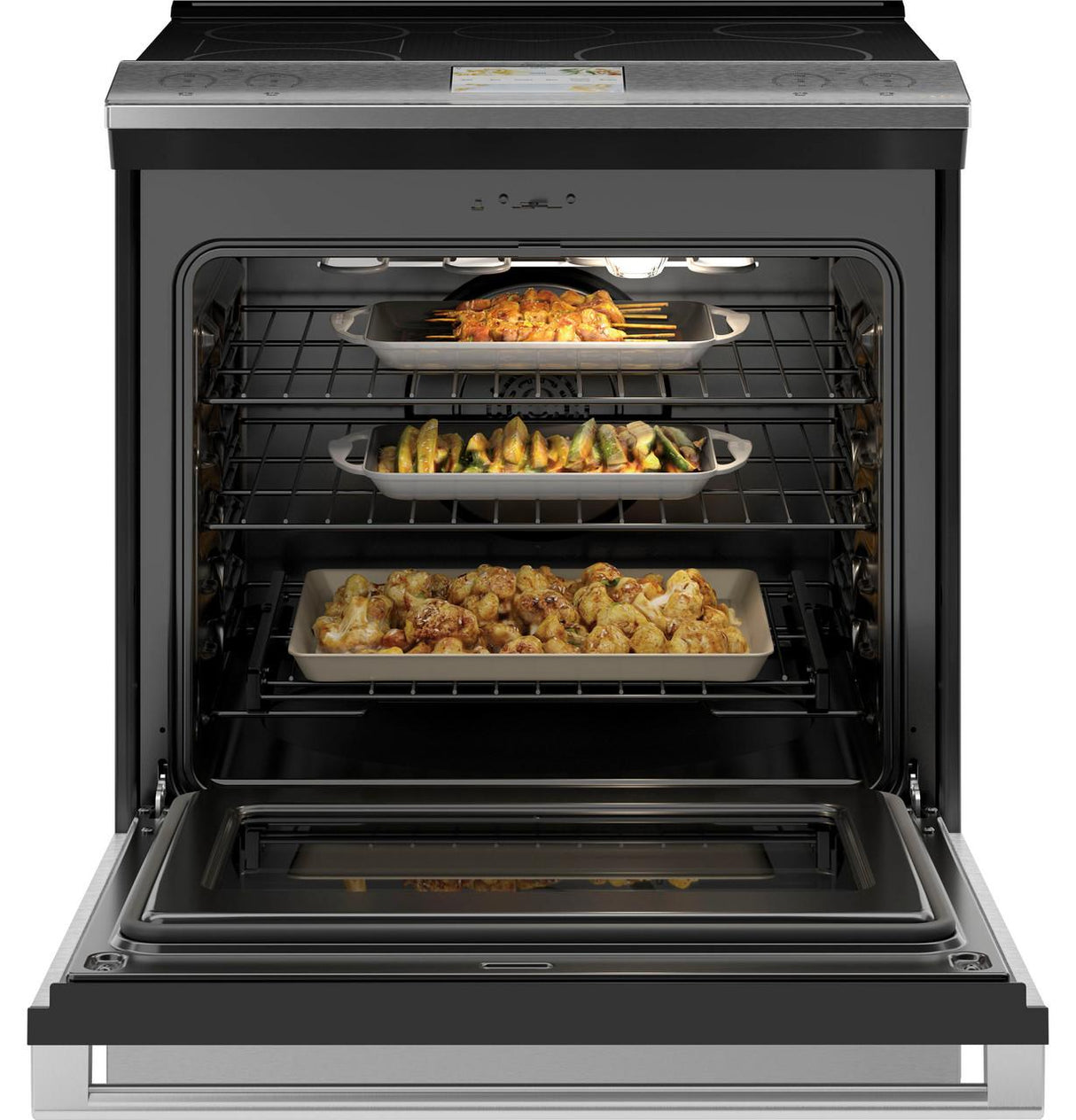 Café™ 30" Smart Slide-In, Front-Control, Induction and Convection Range in Platinum Glass