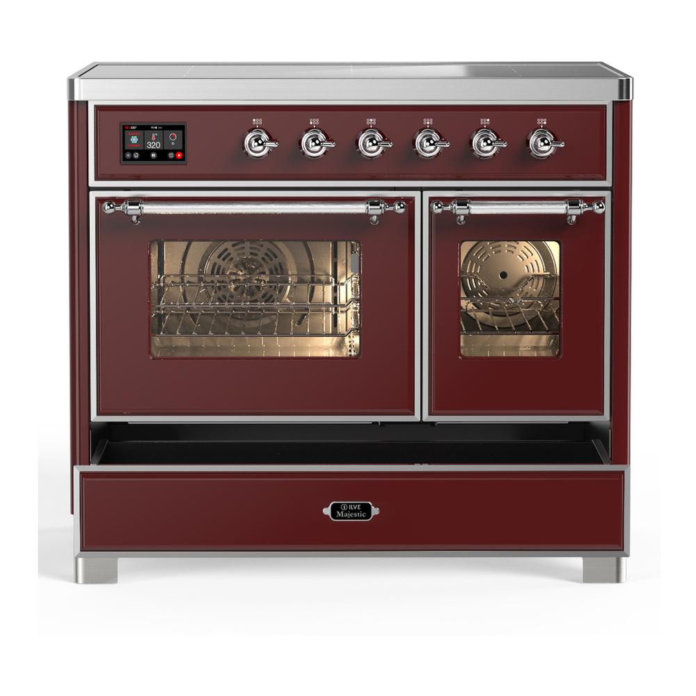ILVE UMDIB40NR3BUC Majestic III 40 inch Induction Range with 6 Elements, 3.82 cu. ft. Total Oven Capacity (Triple Glass Door, Burgundy, Chrome)