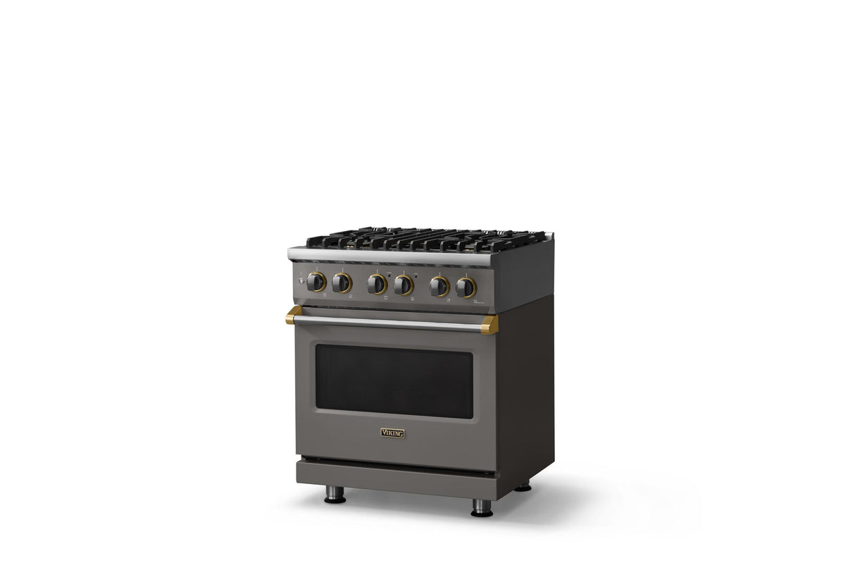 30"W. Dual Fuel Range (Finish: Damascus Gray, Trim: Polished Chrome, Fuel: Propane)