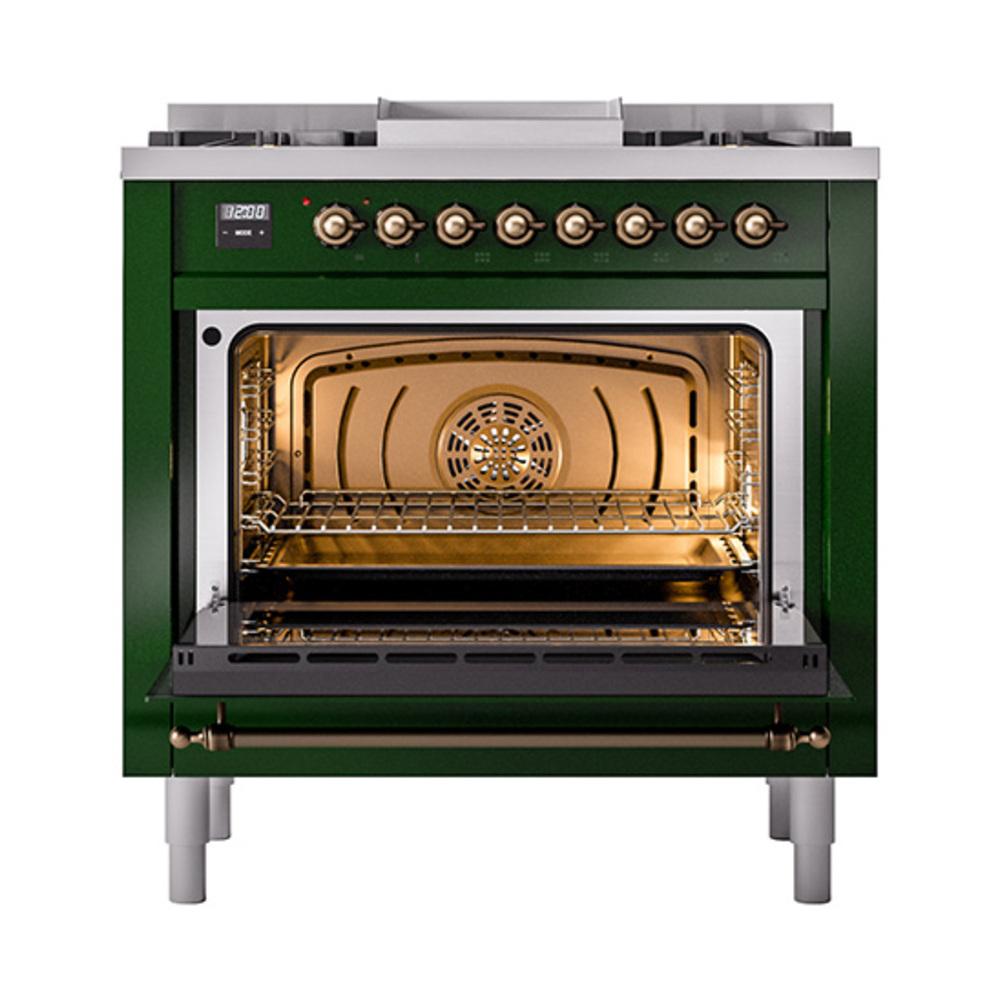 ILVE UN36FNMPEGB Nostalgie II Noblesse 36 inch Dual Fuel Range (Natural Gas, Triple Glass Door, Emerald Green, Burnished)