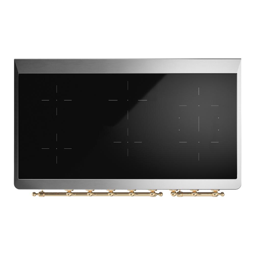 ILVE UMIB48QNR3BKG Majestic III 48 inch Induction Range with 6 Elements, 5.02 cu. ft. Total Oven Capacity (Solid Door, Glossy Black, Brass)