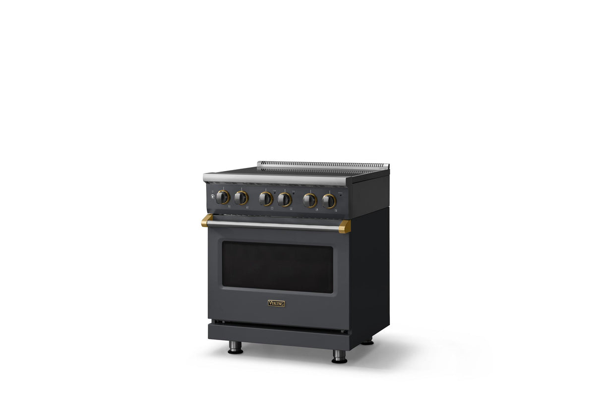 30"W. Electric Range (Finish: Cast Black, Trim: Brushed Brass)
