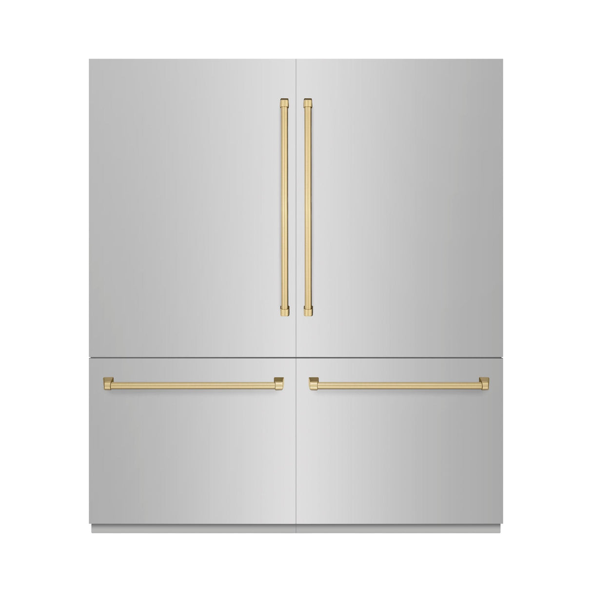 ZLINE Autograph Edition 72 in. 39.6 cu. ft. French Door Built-In Bottom Freezer Refrigerator with Water Dispensers and Ice Makers in Stainless Steel with Graphite Gray Interior and Champagne Bronze Accents (GRBITZ-304-72CB)