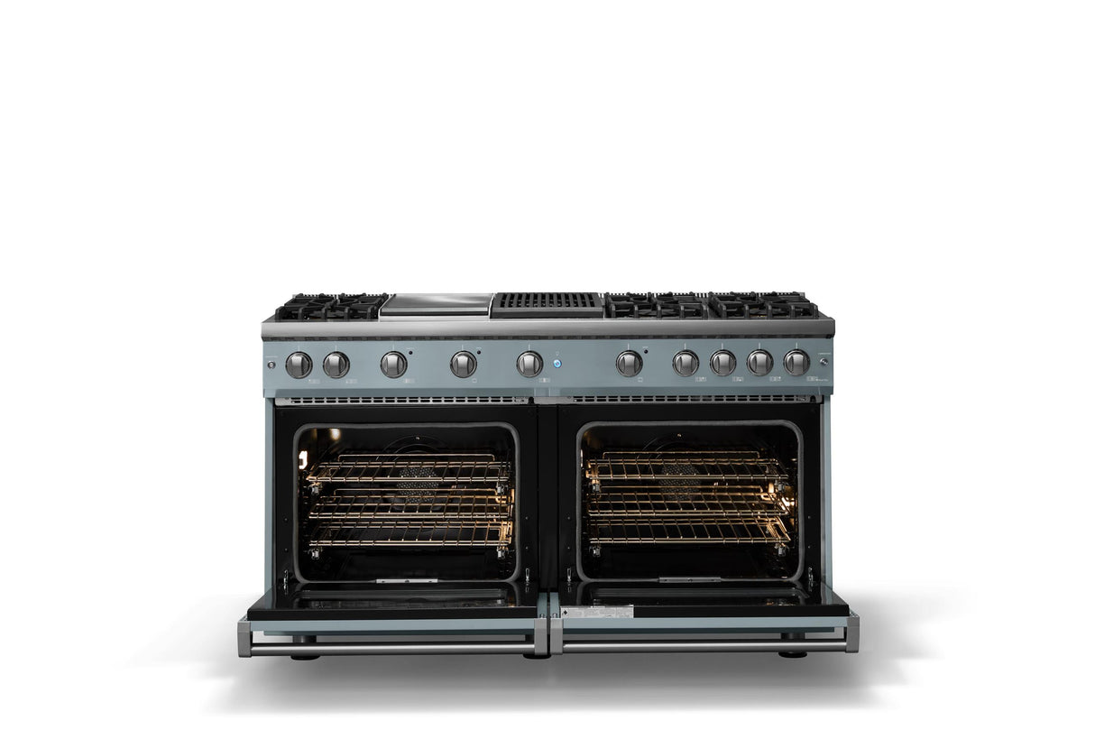 60"W. Sealed Burner Gas Range (Finish: November Sky, Trim: Polished Chrome, Fuel: Natural Gas)