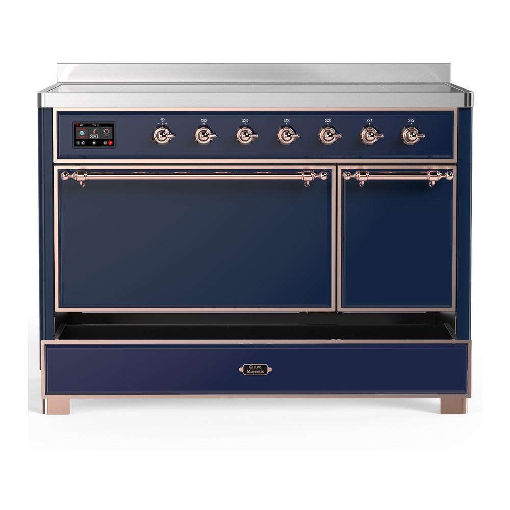 ILVE UMIB48QNR3MBP Majestic III 48 inch Induction Range with 6 Elements, 5.02 cu. ft. Total Oven Capacity (Solid Door, Midnight Blue, Copper)