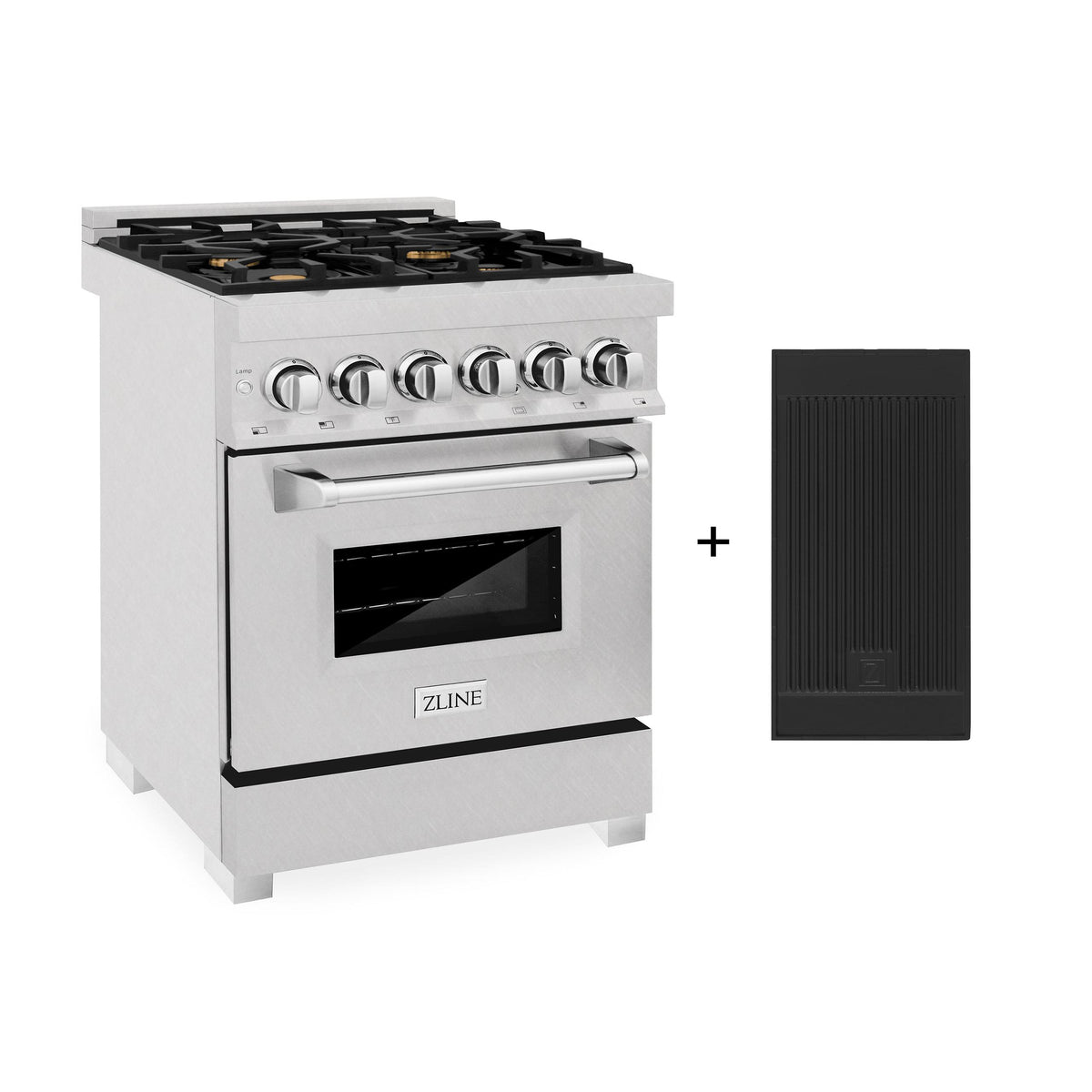 ZLINE 24 in. 2.8 cu. ft. Electric Oven and Gas Cooktop Dual Fuel Range with Griddle and Brass Burners in Fingerprint Resistant Stainless (RAS-SN-BR-GR-24)