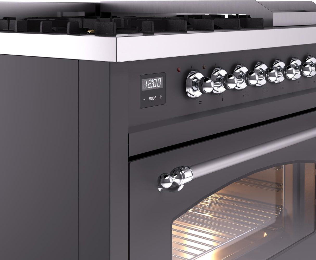 Nostalgie II 48 Inch Dual Fuel Liquid Propane Freestanding Range in Matte Graphite with Chrome Trim