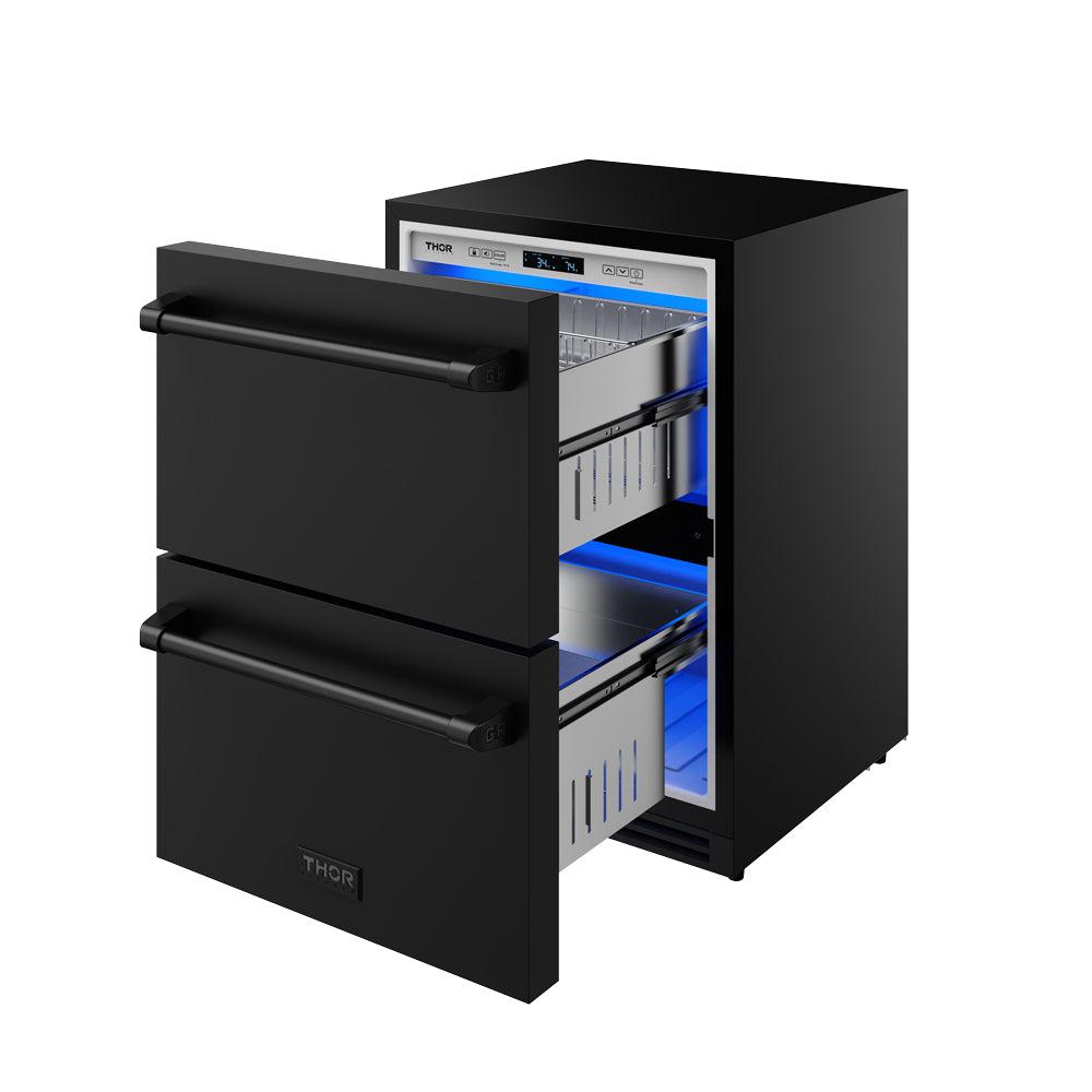 24 Inch Undercounter Built-in or Freestanding Drawer Refrigerator - Black Gordon Ramsay Series