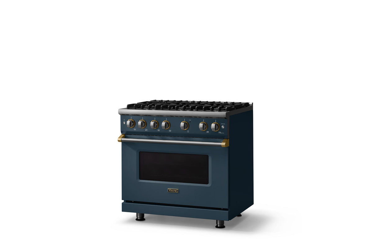 36"W. Sealed Burner Gas Range (Burner: 6b, Finish: Squall, Trim: Brushed Brass, Fuel: Propane)