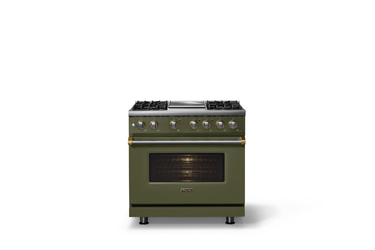 36"W. Dual Fuel Range (Burner: 4g, Finish: Martini, Trim: Polished Chrome, Fuel: Propane)