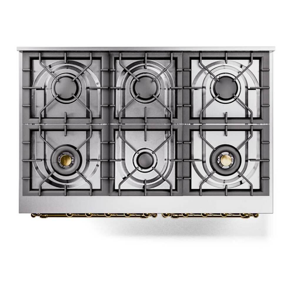 ILVE UPD406NMPMGG Nostalgie II 40 inch Dual Fuel Range with 6 Total Black Brass Burners, Brass Trim (Limited Edition) (Natural Gas, Graphite Matte)
