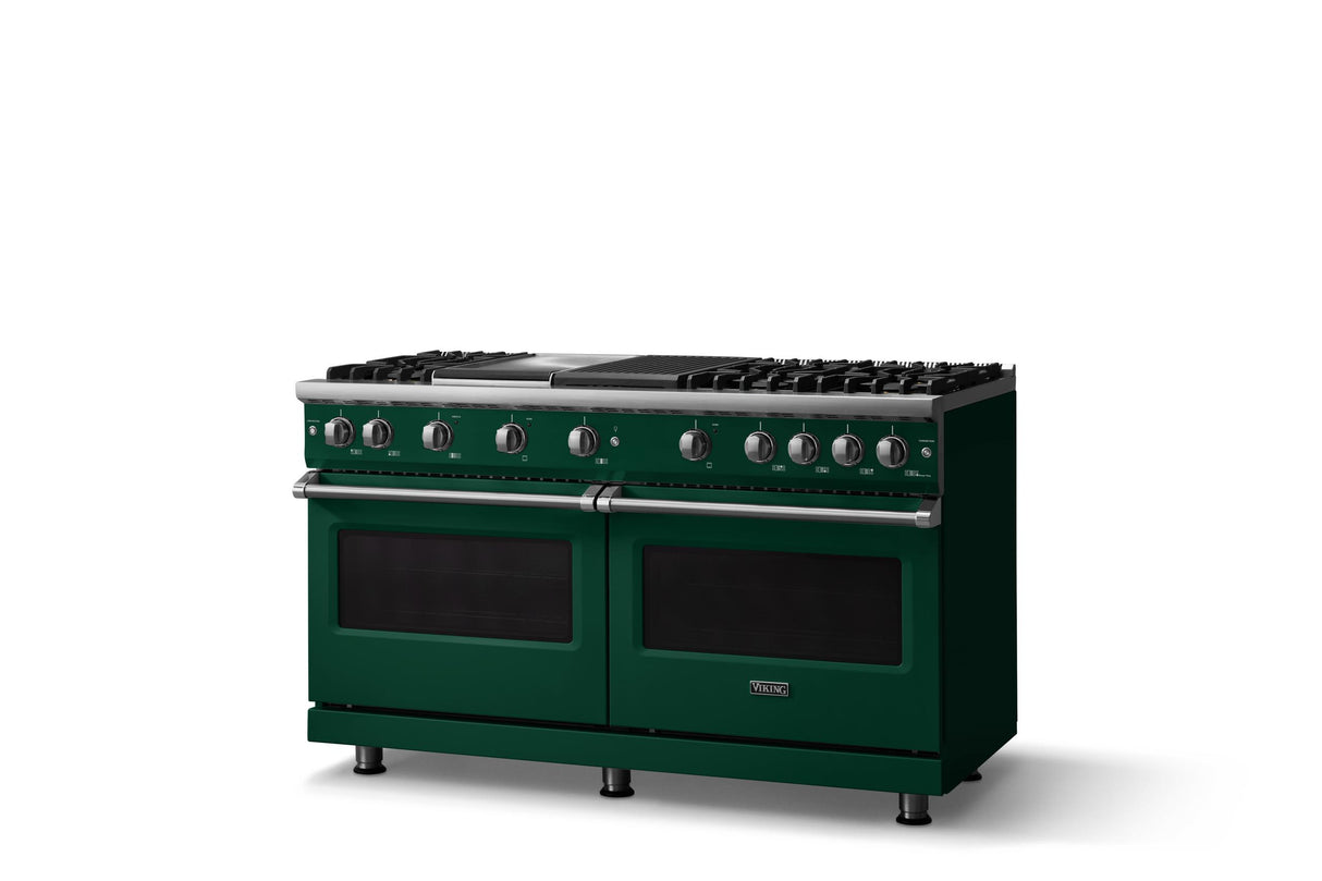 60"W. Sealed Burner Gas Range (Finish: Ivy, Trim: Polished Chrome, Fuel: Natural Gas)