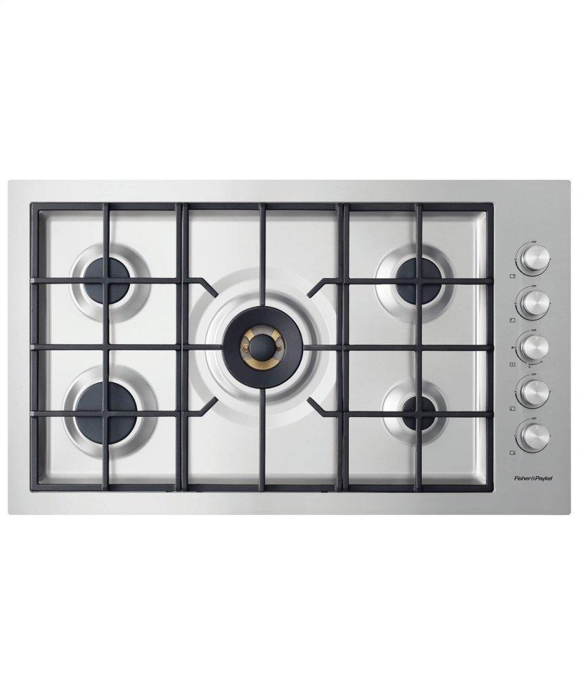 Gas on Steel Cooktop 36" 5 Burner, Flush Fit