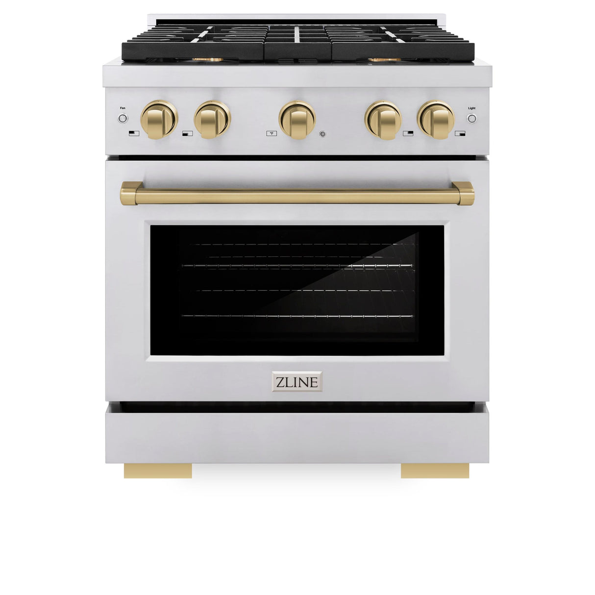 ZLINE Autograph Edition 30 in. 4.2 cu. ft. 4 Burner Gas Range with Convection Gas Oven in Stainless Steel and Champagne Bronze Accents (SGRZ-30-CB)