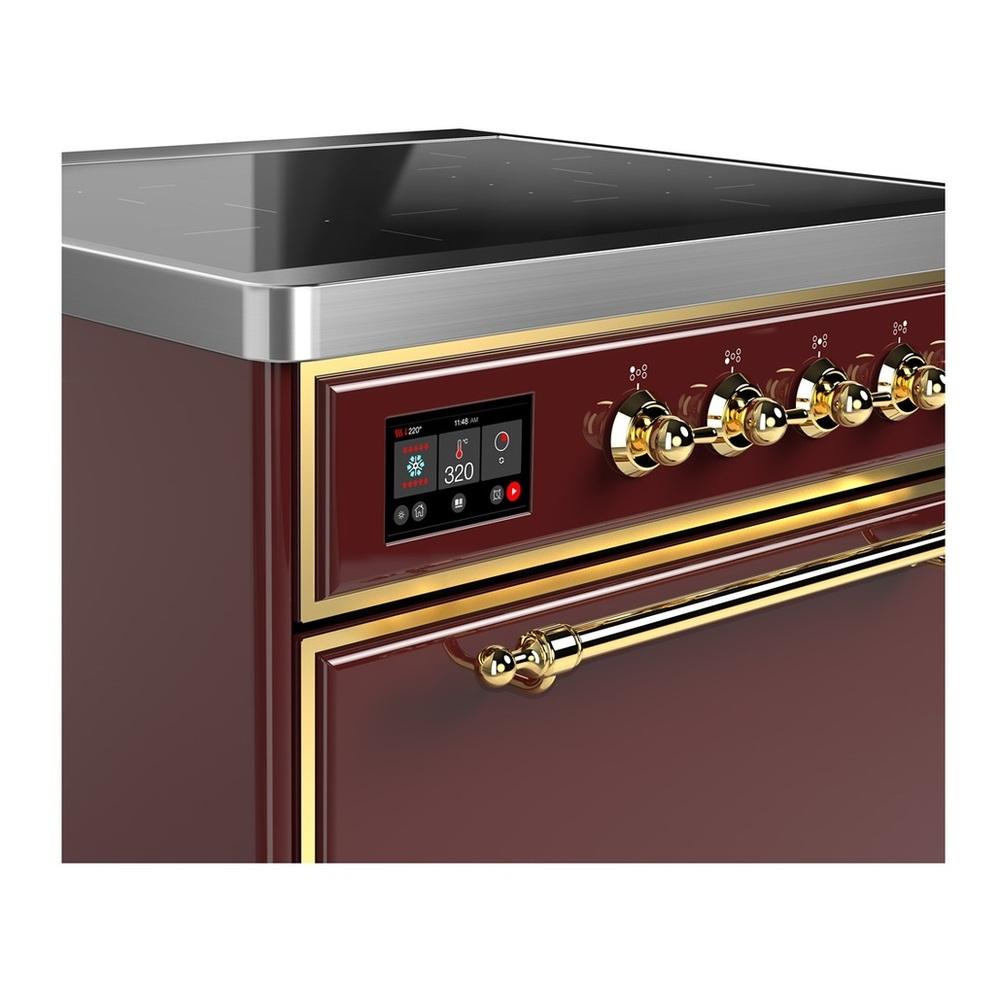 ILVE UMIB30QNR3BUG Majestic III 30 inch Induction Range with 4 Elements, 4 cu. ft. Oven Capacity (Solid Door, Burgundy, Brass)