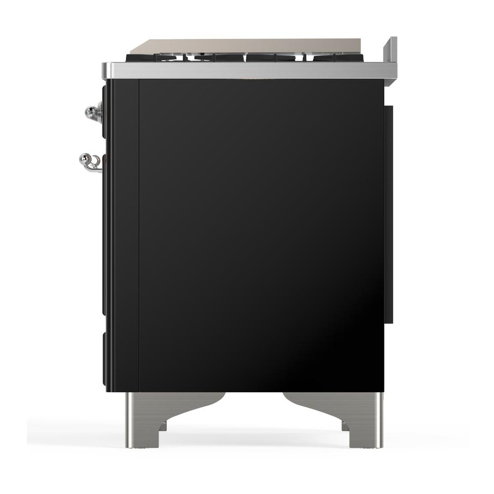 ILVE UMD40FQNR3BKCLP Majestic III 40 inch Dual Fuel Range with 6 Burners and Griddle, Dual Function Burner up to 25,000 BTU (Liquid Propane, Solid Door, Glossy Black, Chrome)