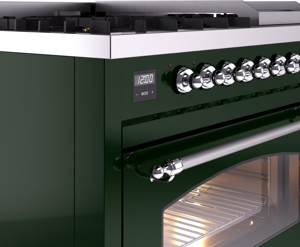 Nostalgie II 48 Inch Dual Fuel Liquid Propane Freestanding Range in Emerald Green with Chrome Trim