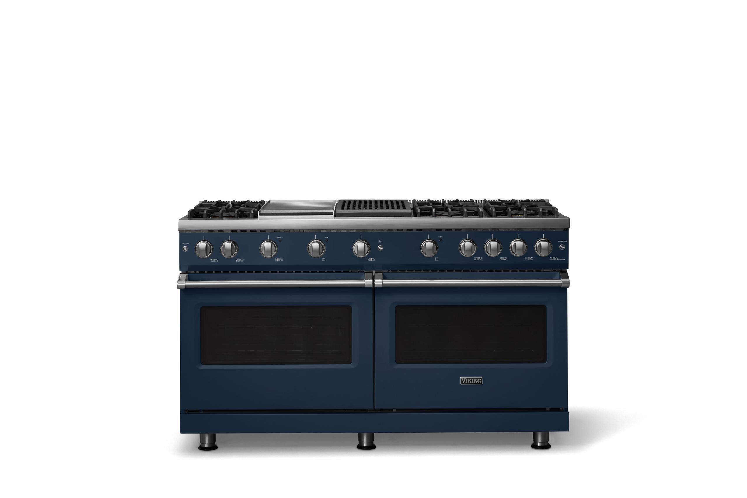 60"W. Sealed Burner Gas Range (Finish: Slate Blue, Trim: Polished Chrome, Fuel: Propane)