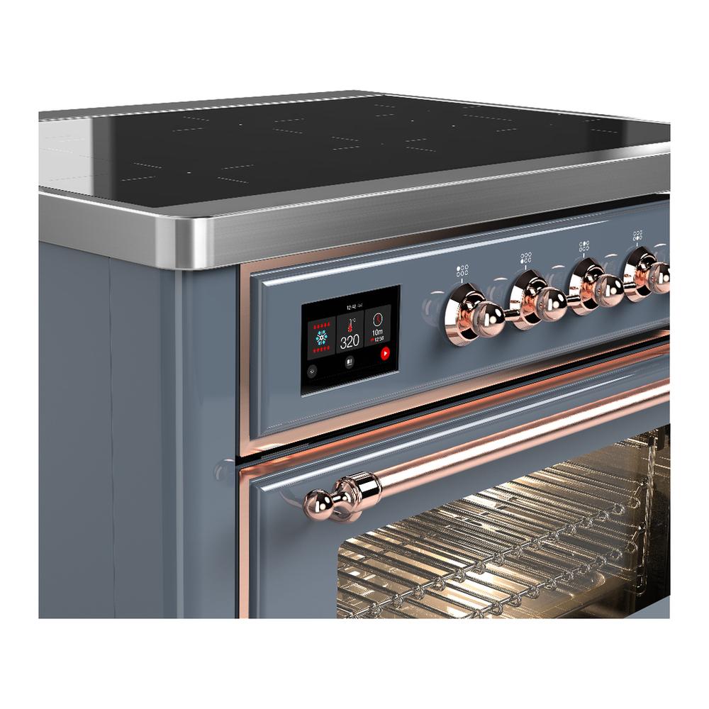 ILVE UMIB36NR3BGP Majestic III 36 inch Induction Range with 6 Elements, 3.5 cu. ft. Total Oven Capacity (Triple Glass Door, Blue Grey, Copper)