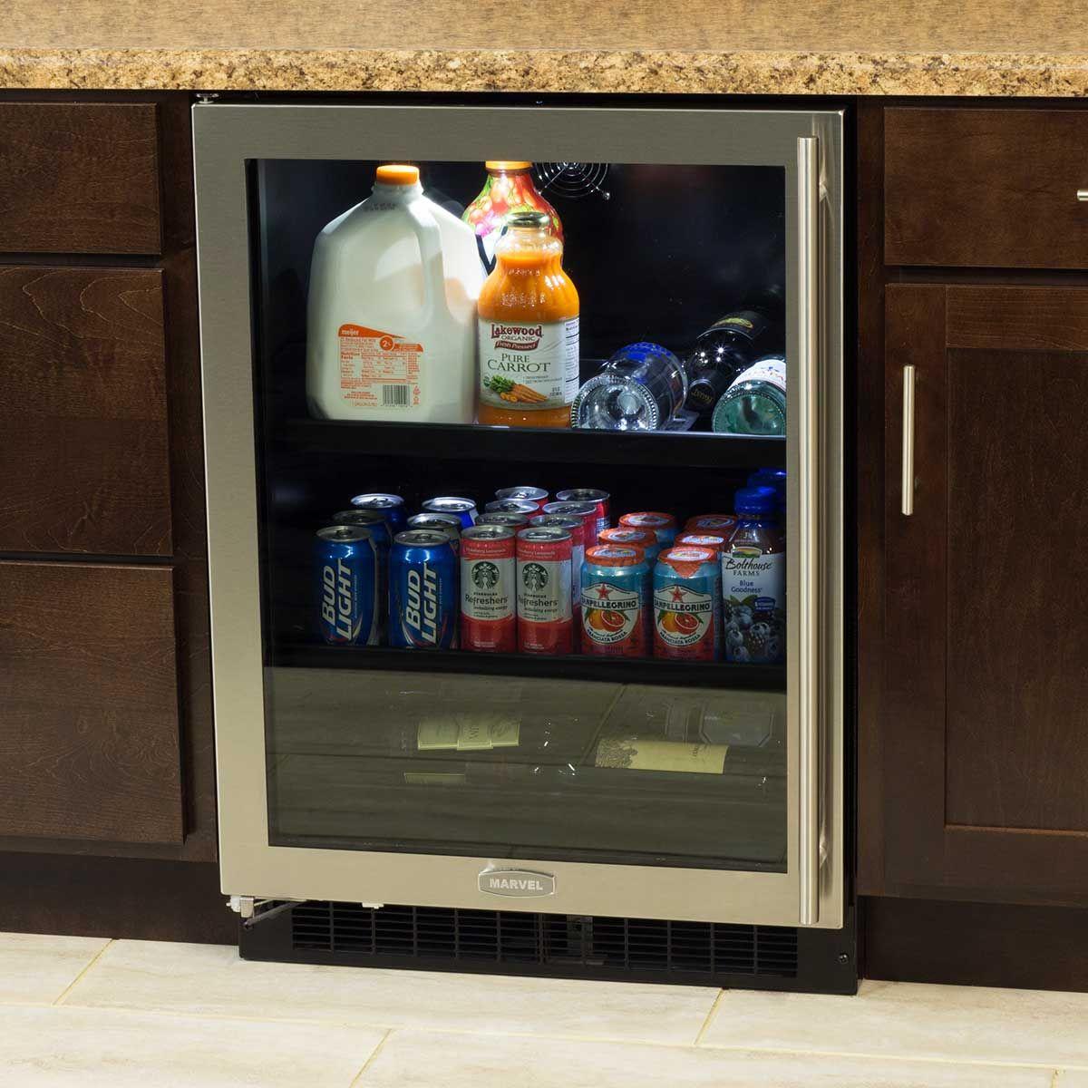 24-In Built-In Beverage Center With Split Convertible Shelves with Door Style - Stainless Steel Frame Glass, Door Swing - Left