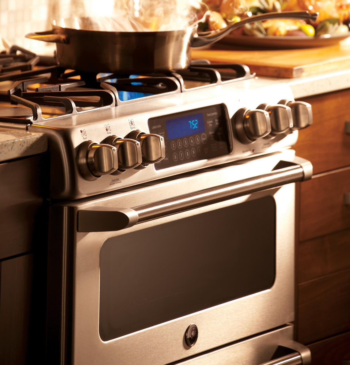 GE Cafe™ Series 30" Slide-In Front Control Gas Double Oven with Convection Range