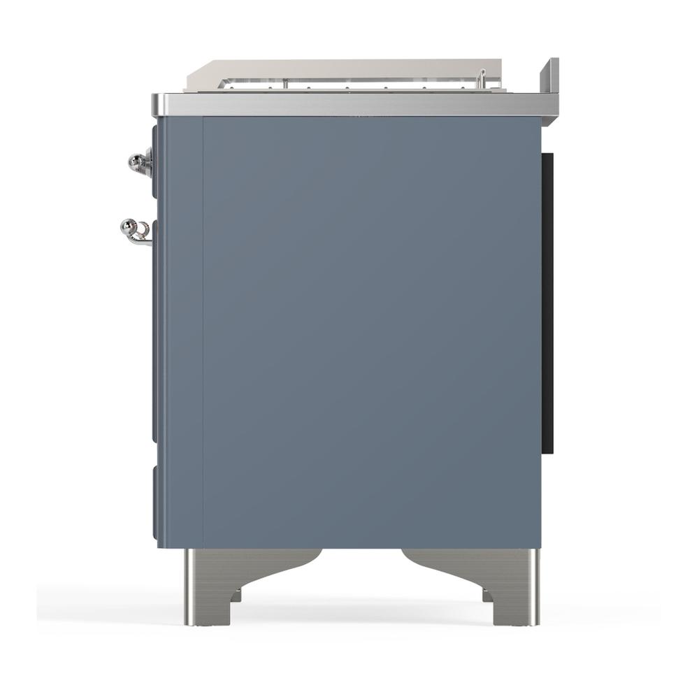 ILVE UM48FSNR3BGCLP Majestic III 48 inch Dual Fuel Range with 5 Black Brass Burners, Griddle and French Top, Dual Function Burner up to 25,000 BTU (Liquid Propane, Triple Glass Door, Blue Grey, Chrome)