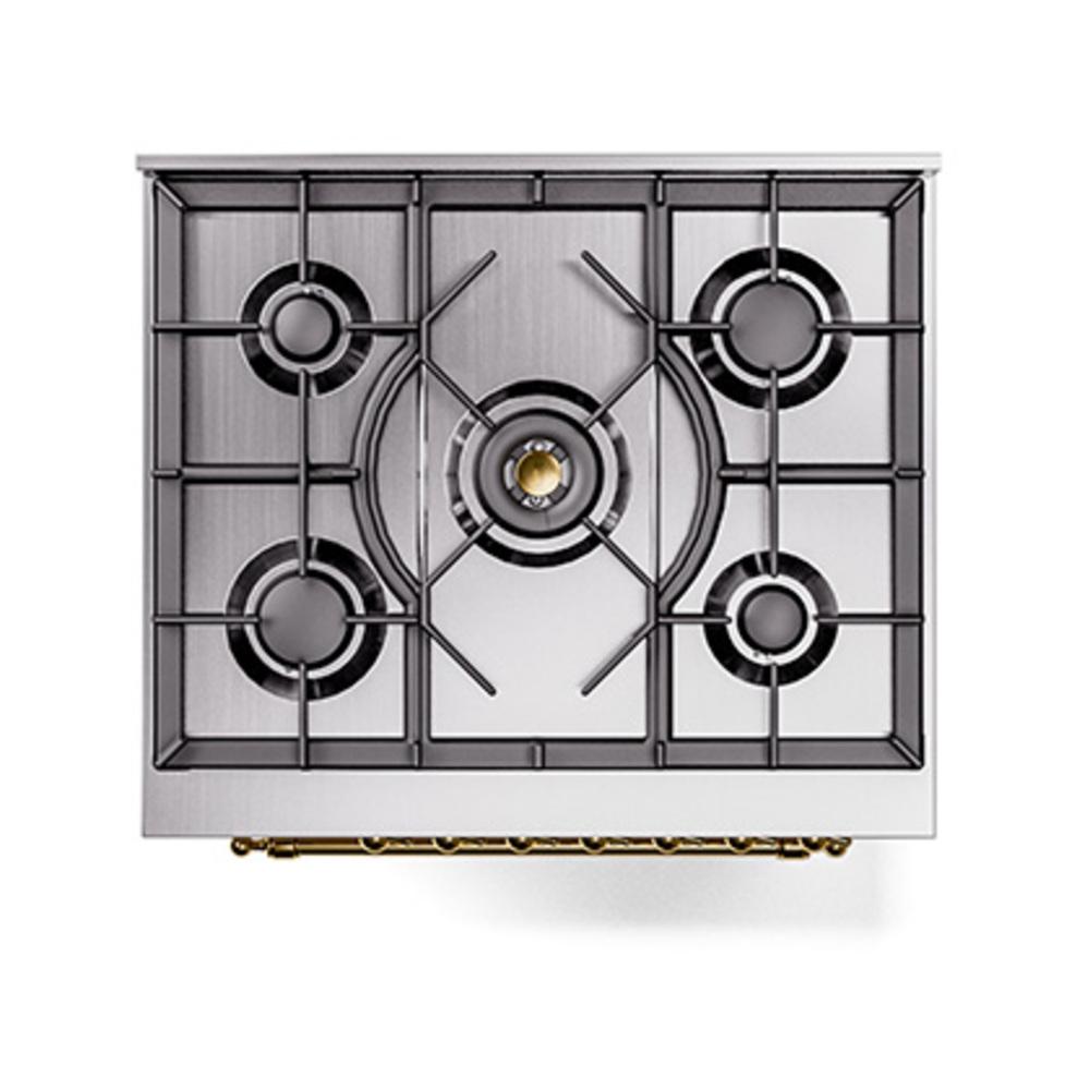 ILVE UN30QNMPBGG Nostalgie II Noblesse 30 inch Dual Fuel Range (Natural Gas, Solid Door, Blue Grey, Brass)