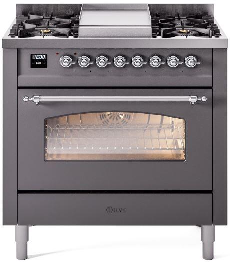 Nostalgie II 36 Inch Dual Fuel Liquid Propane Freestanding Range in Matte Graphite with Chrome Trim
