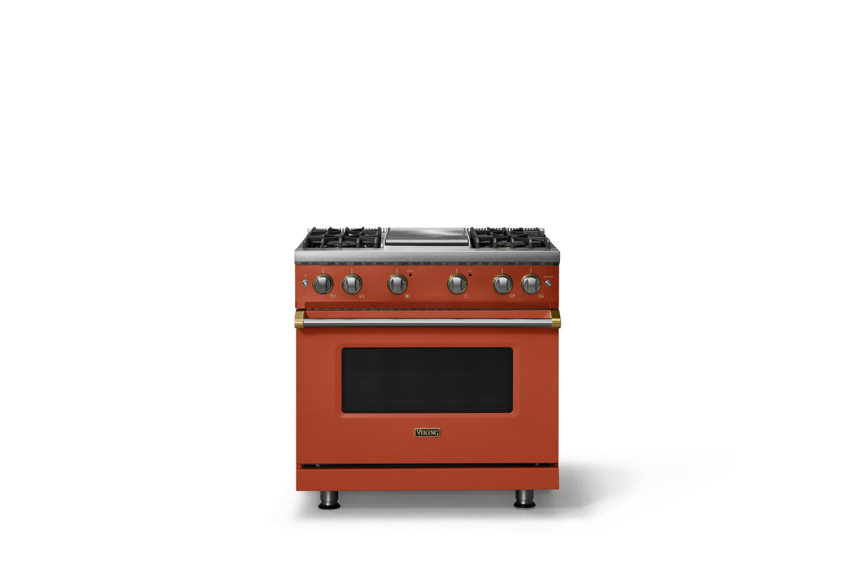 36"W. Sealed Burner Gas Range (Burner: 4g, Finish: Spiced Cider, Trim: Brushed Brass, Fuel: Natural Gas)