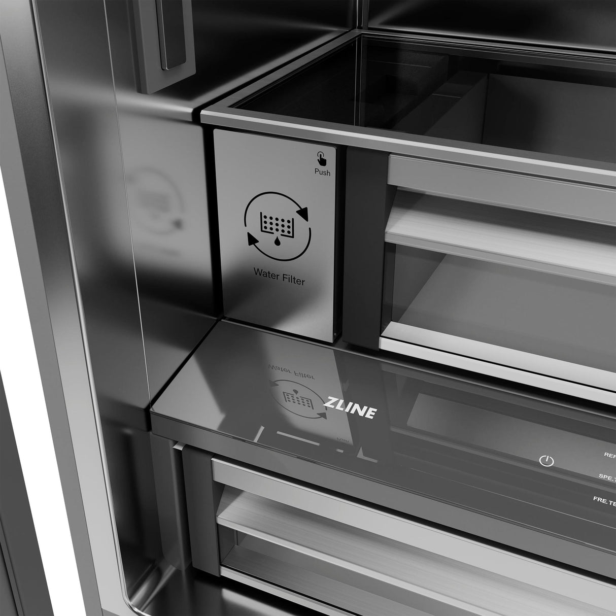 ZLINE Autograph Edition 36 in. 19.6 cu. ft. Panel Ready French Door Built-In Bottom Freezer Refrigerator with Water Dispenser and Ice Maker with Stainless Steel Interior and Matte Black Accents (SRBIVZ-36-MB)