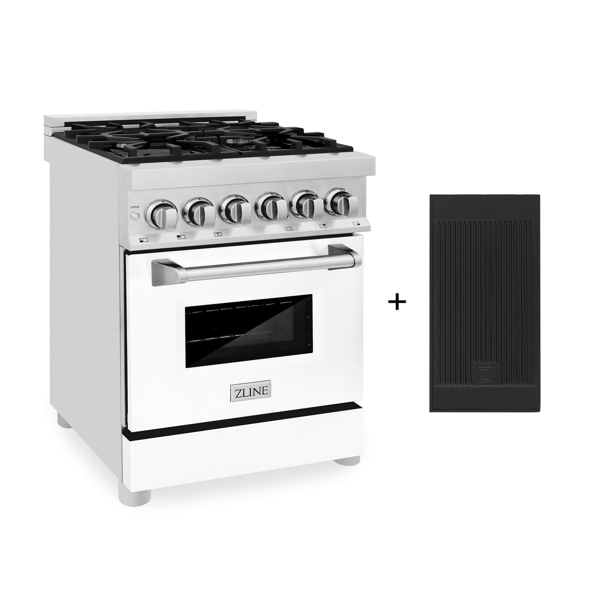 ZLINE 24 in. 2.8 cu. ft. Electric Oven and Gas Cooktop Dual Fuel Range with Griddle and White Matte Door in Stainless Steel (RA-WM-GR-24)