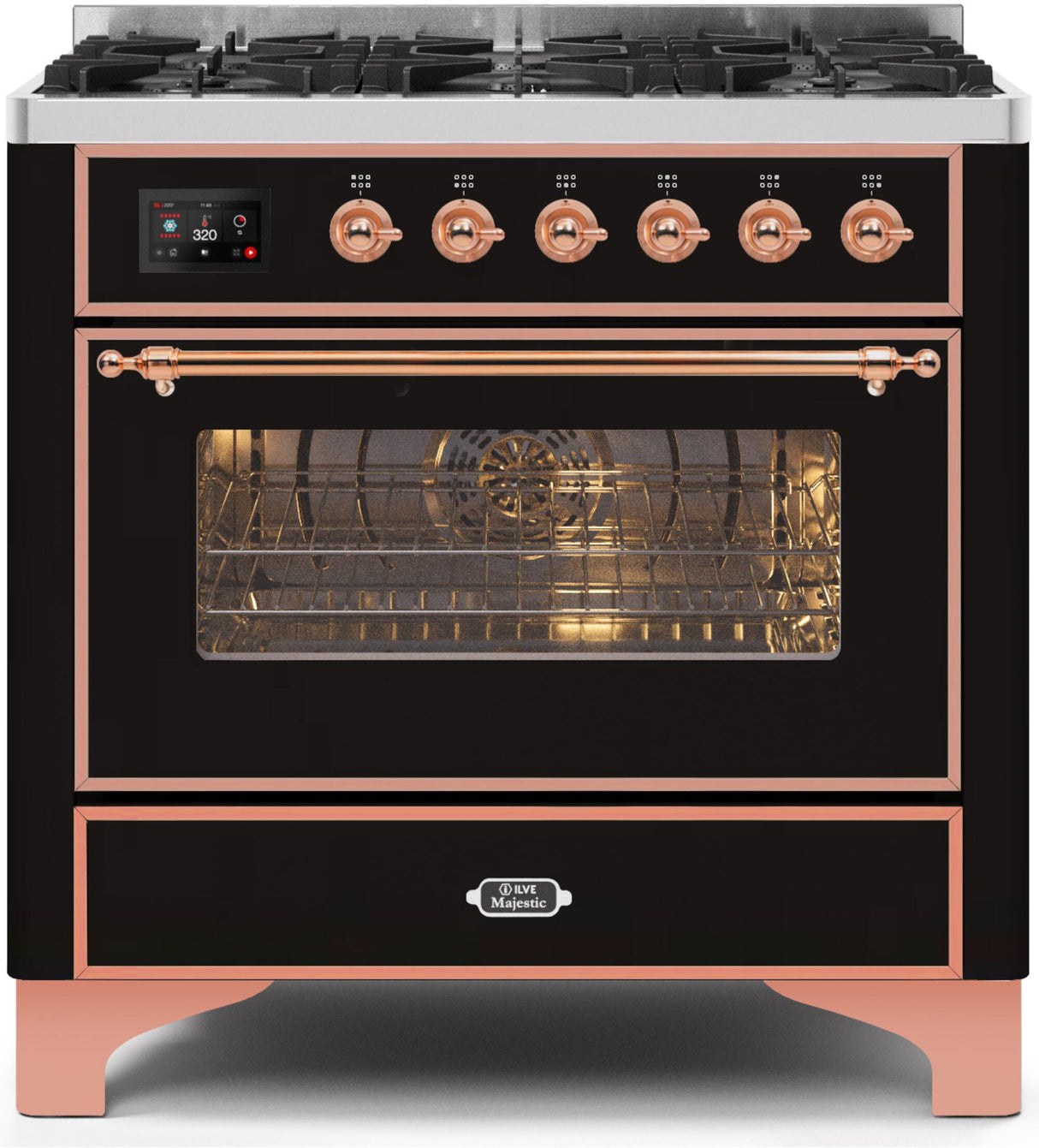 36" Majestic II Series Freestanding Dual Fuel Single Oven Range with 6 Sealed Burners, Triple Glass Cool Door, Convection Oven, TFT Oven Control Display and Child Lock in Gloss Black
