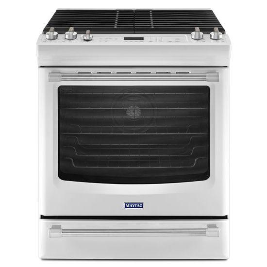White Ice Maytag® 5.8 cu. ft. Front Control Gas Range with the FIT System