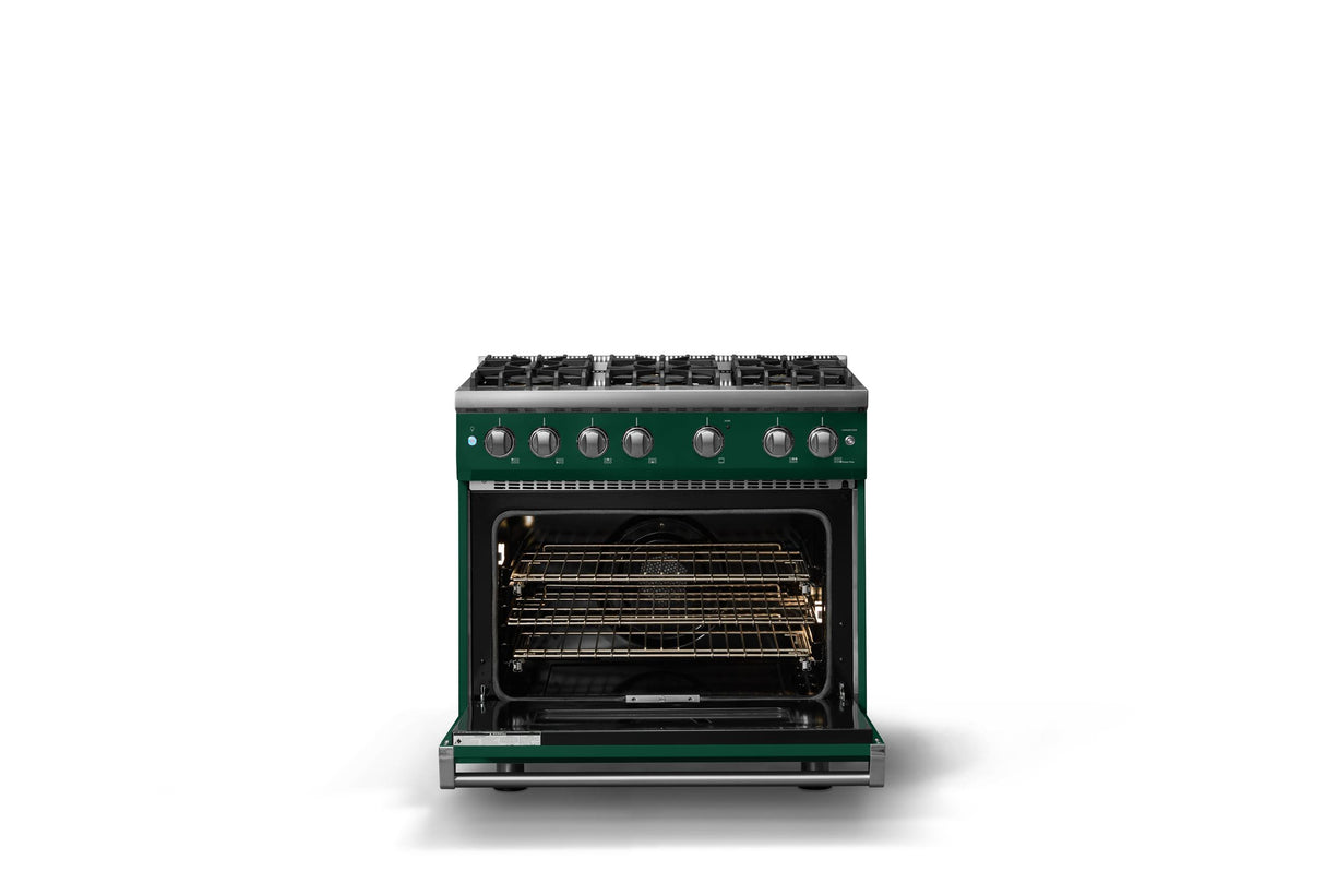 36"W. Sealed Burner Gas Range (Burner: 6b, Finish: Ivy, Trim: Polished Chrome, Fuel: Natural Gas)